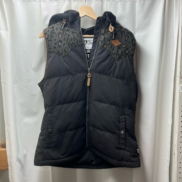 Picture Organic Clothing Jackets & Blazers - Picture Organic Clothing Black Brown Animal Print Hooded Vest- L
